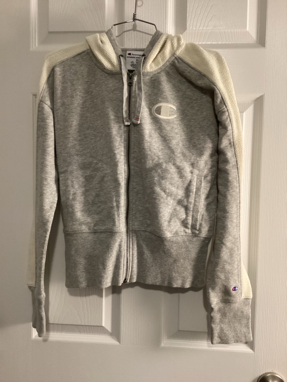 Champion Light Gray Zip Hoodie with Cream Accent